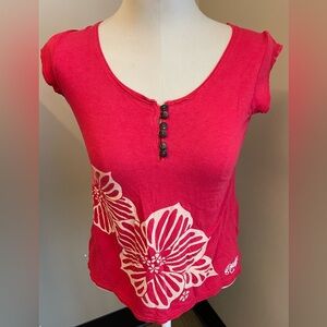 Animal Brand Hawaiian flower short sleeve printed red tee tshirt women’s size L